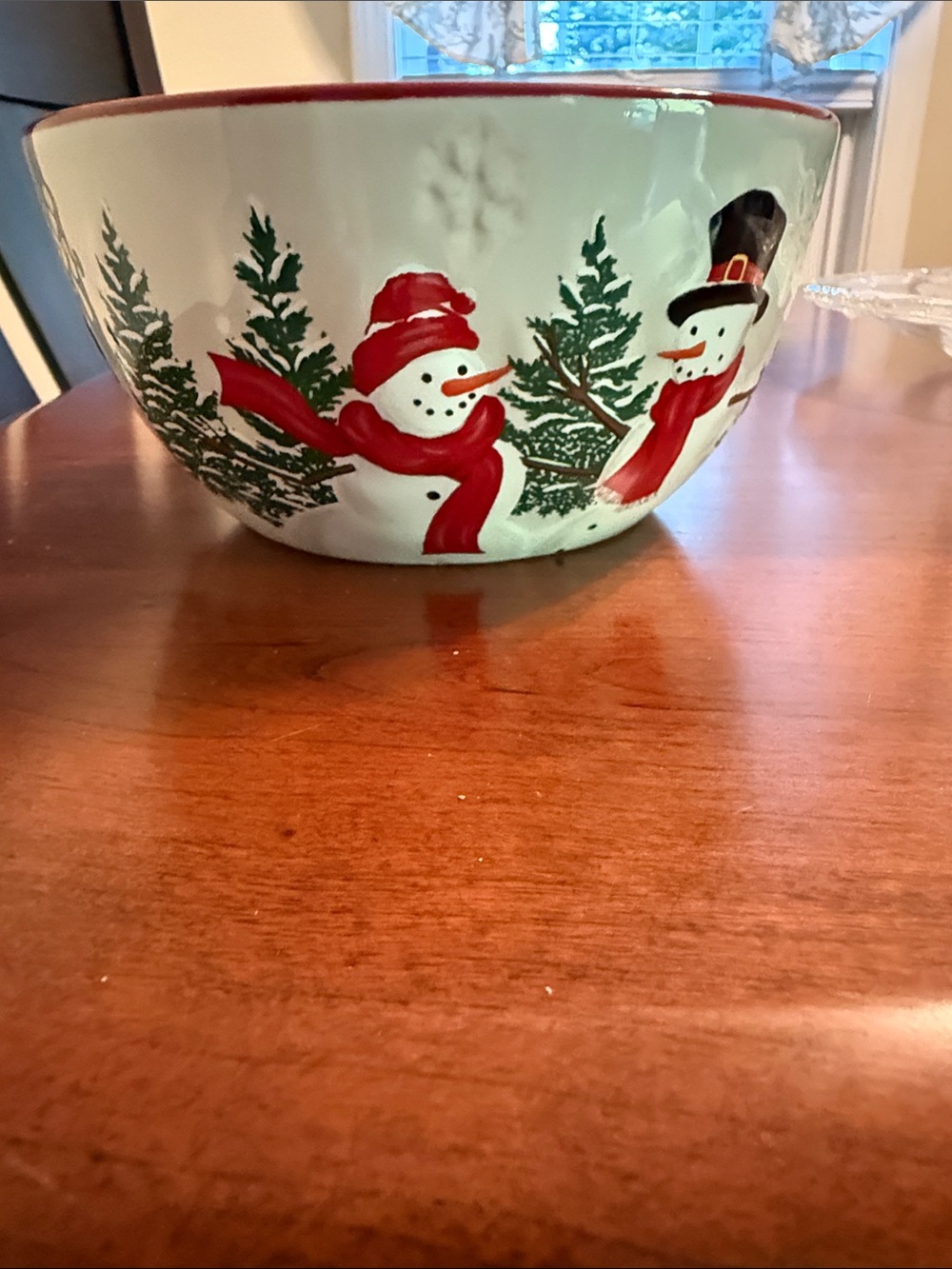 St. Nicholas Square Snowman Holiday Serving Bowl in White, Red and Green